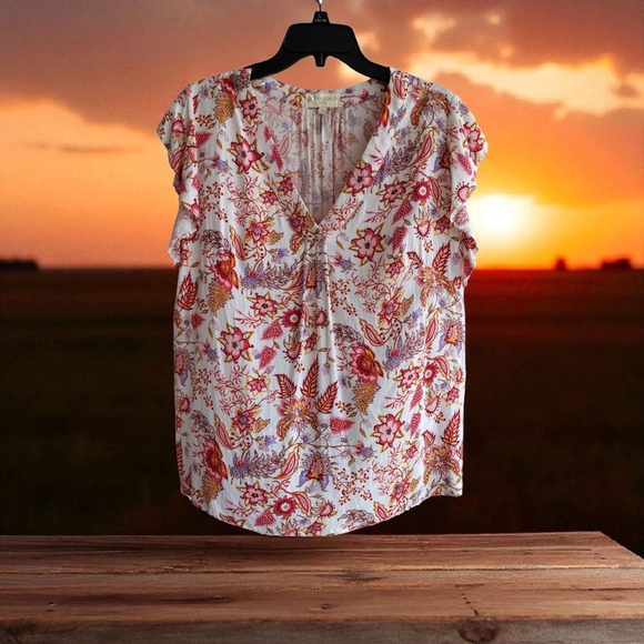 Cynthia Rowley Multicolor Floral Blouse size 1x - Picture 1 of 6